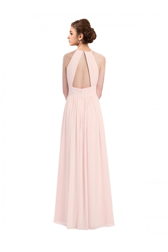Sleeveless Pink Keyhole Back A-Line Halter Neck Bridesmaid Dress Maidstone