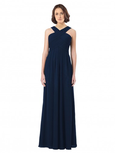 Sleeveless Dark Navy Open Back A-Line Off the Shoulder Bridesmaid Dress Maidstone