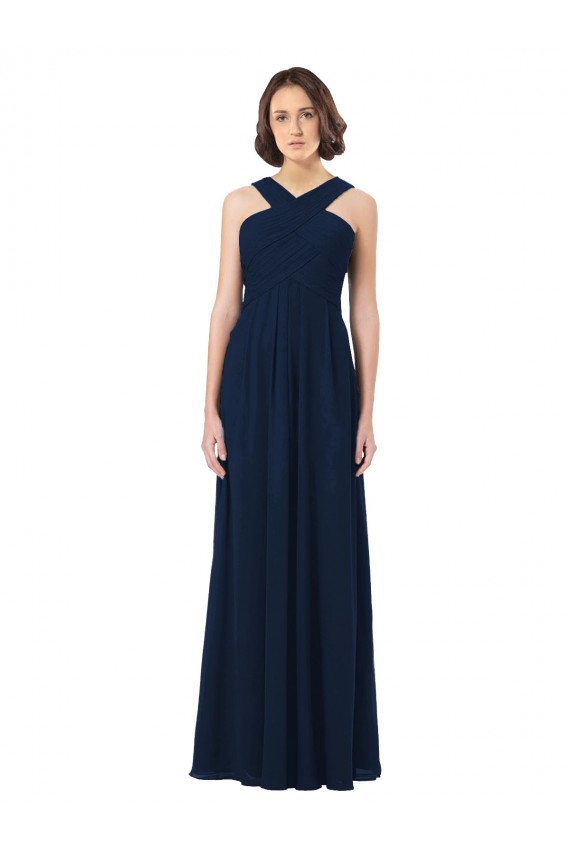 Sleeveless Dark Navy Open Back A-Line Off the Shoulder Bridesmaid Dress Maidstone