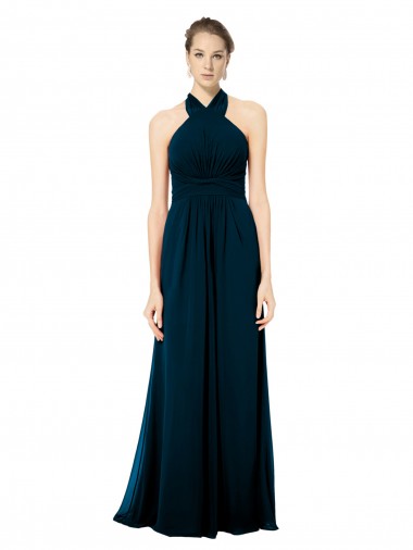 Sleeveless Midnight Green Open Back A-Line Halter Neck Formal Dress / Bridesmaid Dress Maidstone