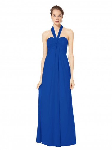 Sleeveless Royal Blue Open Back A-Line Halter Neck Bridesmaid Dress Maidstone