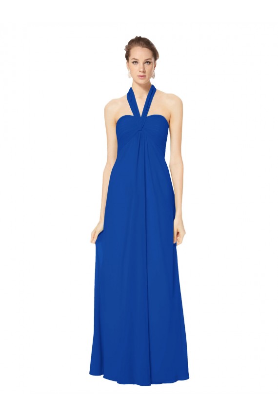 Sleeveless Royal Blue Open Back A-Line Halter Neck Bridesmaid Dress Maidstone