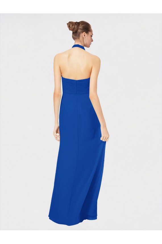 Sleeveless Royal Blue Open Back A-Line Halter Neck Bridesmaid Dress Maidstone