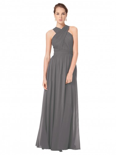 Sleeveless Stormy Silver Keyhole Back A-Line Halter Neck Bridesmaid Dress Maidstone