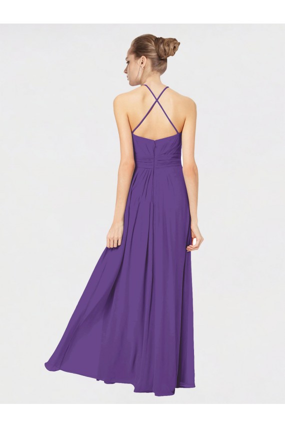 Sleeveless Plum Purple Criss Cross Back A-Line Spaghetti Straps Bridesmaid Dress Maidstone