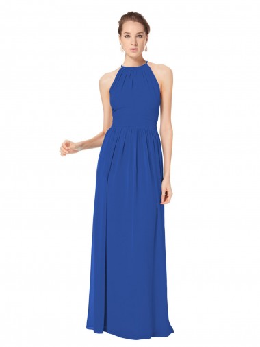 Sleeveless Royal Blue Keyhole Back A-Line Halter Neck Bridesmaid Dress / Evening Dress Maidstone