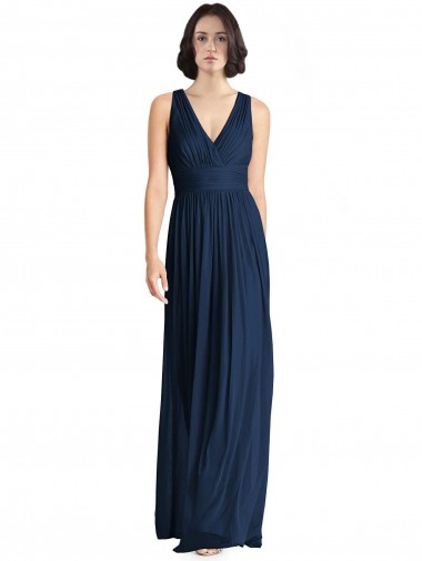 Sleeveless Dark Navy A-Line Chiffon V-Neck Bridesmaid Dress Maidstone