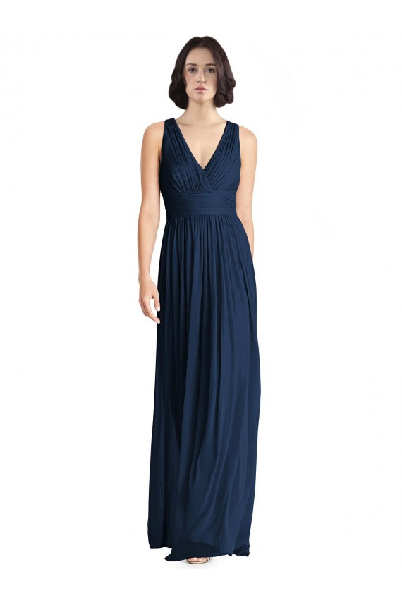 Sleeveless Dark Navy A-Line Chiffon V-Neck Bridesmaid Dress Maidstone