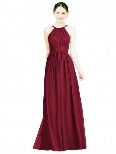 Sleeveless Burgundy Open Back A-Line Halter Neck Formal Dress / Bridesmaid Dress Maidstone