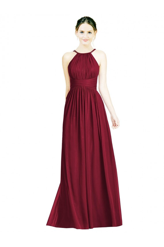 Sleeveless Burgundy Open Back A-Line Halter Neck Formal Dress / Bridesmaid Dress Maidstone