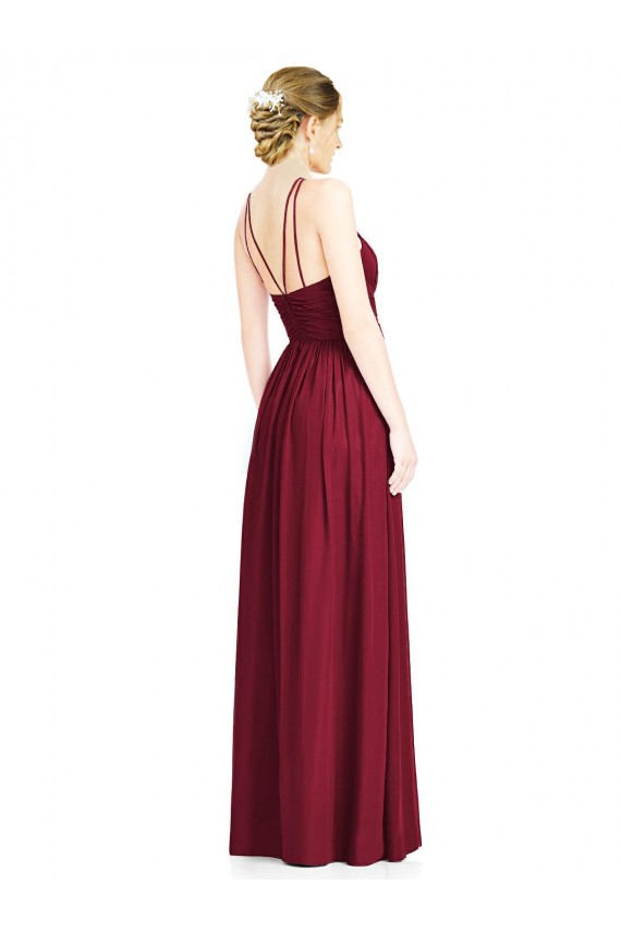 Sleeveless Burgundy Open Back A-Line Halter Neck Formal Dress / Bridesmaid Dress Maidstone