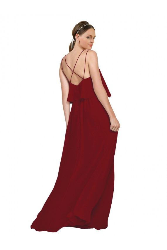 Sleeveless Burgundy Criss Cross Open Back A-Line Spaghetti Straps Bridesmaid Dress Maidstone