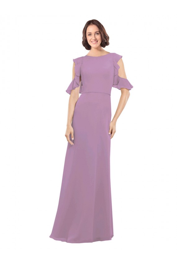 Cold Shoulder Dark Lavender Criss Cross Back A-Line High Neck Bridesmaid Dresses Maidstone