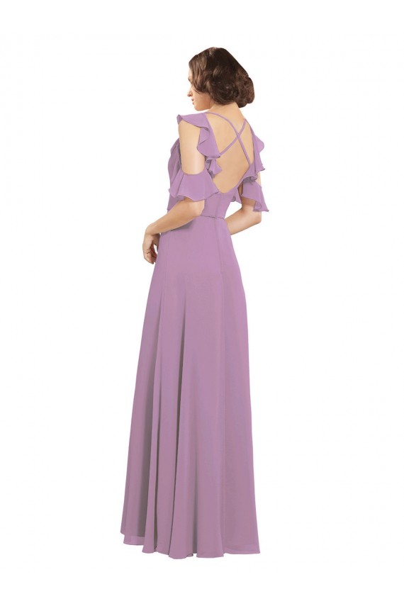 Cold Shoulder Dark Lavender Criss Cross Back A-Line High Neck Bridesmaid Dresses Maidstone