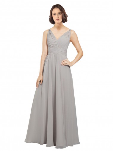 Sleeveless Oyster Silver V-Back A-Line V-Neck Bridesmaid Dress Maidstone