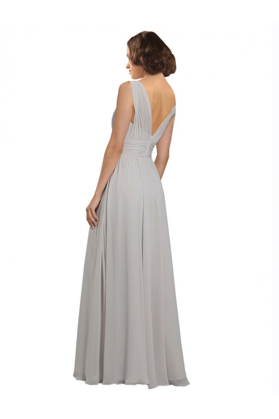 Sleeveless Oyster Silver V-Back A-Line V-Neck Bridesmaid Dress Maidstone