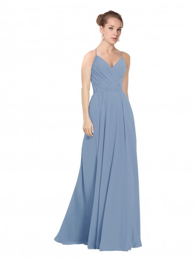Sleeveless Dusty Blue V-Back A-Line V-Neck Evening Dress / Bridesmaid Dress Maidstone