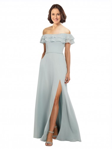 Sleeveless Sea Glass Keyhole Back A-Line Off the Shoulder Bridesmaid Dress Maidstone