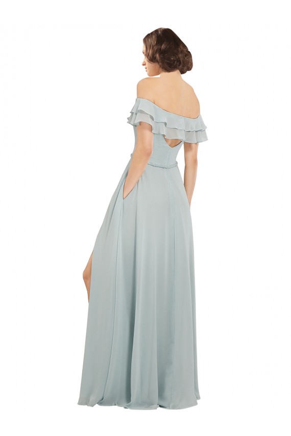 Sleeveless Sea Glass Keyhole Back A-Line Off the Shoulder Bridesmaid Dress Maidstone