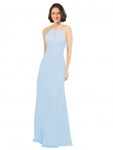 Sleeveless Light Sky Blue A-Line Halter Neck Wedding Party Dress Maidstone