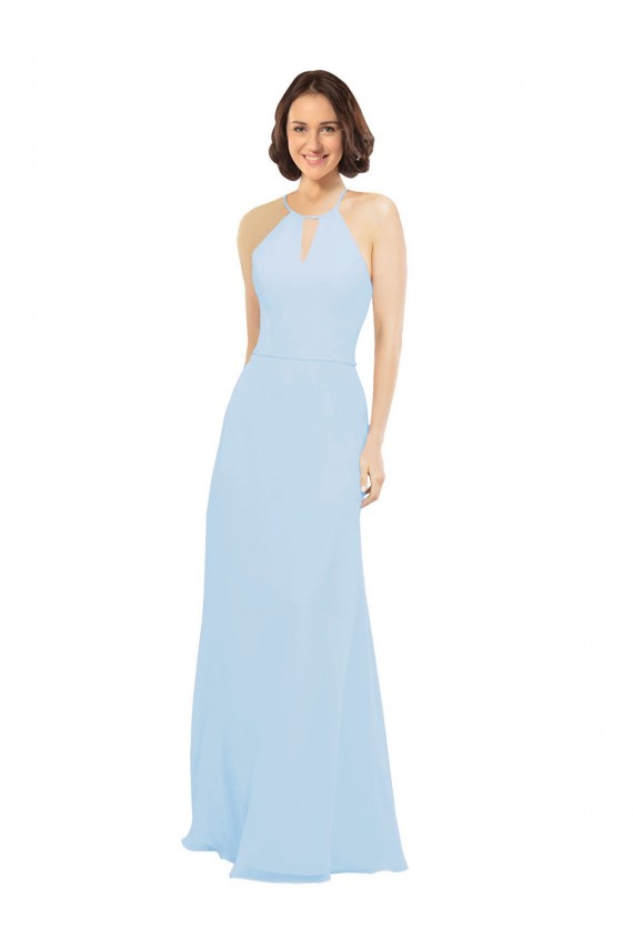 Sleeveless Light Sky Blue A-Line Halter Neck Wedding Party Dress Maidstone