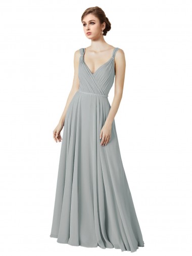 Sleeveless Silver A-Line V-Neck Bridesmaid Dress / Evening Dress Maidstone