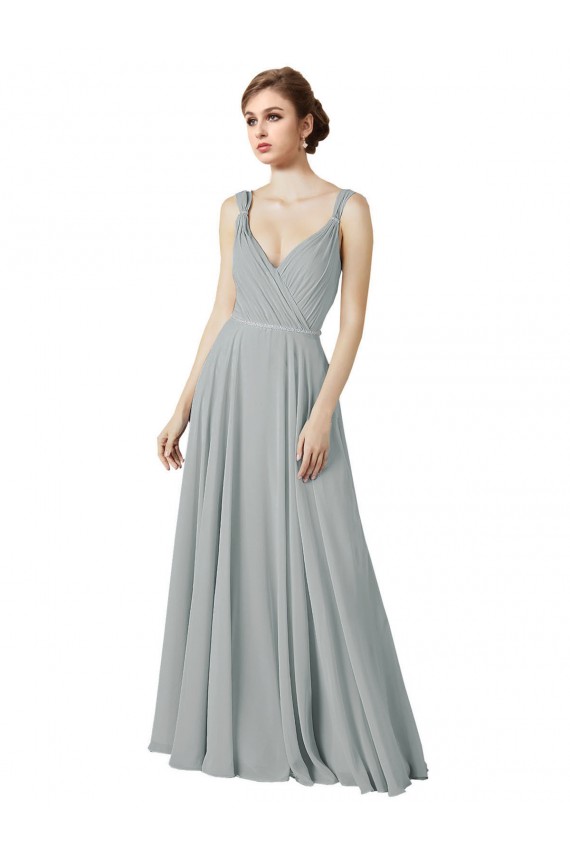 Sleeveless Silver A-Line V-Neck Bridesmaid Dress / Evening Dress Maidstone