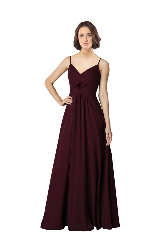 Sleeveless Burgundy Gold A-Line V-Neck Bridesmaid Gown Maidstone