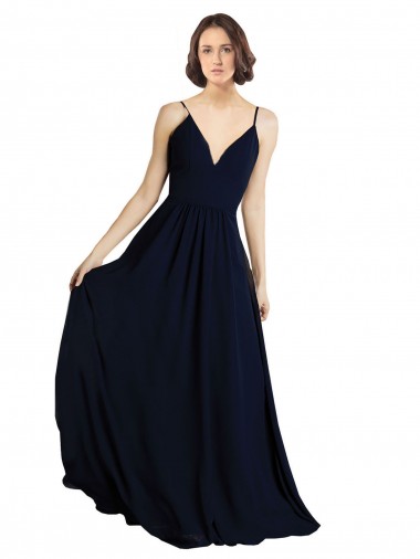 Sleeveless Dark Navy A-Line V-Neck Bridesmaid Dress & Gowns Maidstone