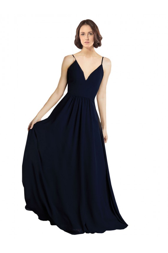 Sleeveless Dark Navy A-Line V-Neck Bridesmaid Dress & Gowns Maidstone