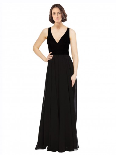 Sleeveless Black Open Back A-Line V-Neck Prom Dress / Bridesmaid Dress Maidstone