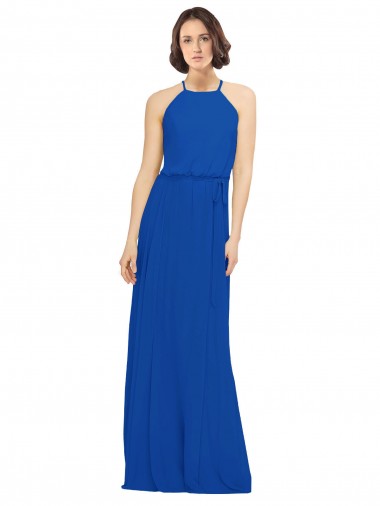 Sleeveless Royal Blue A-Line Jewel Neck Bridal Party Dress Maidstone