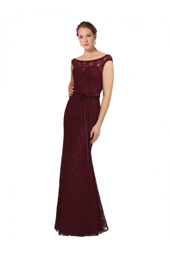 Cap Sleeves Burgundy Gold Sheath Bateau Neck Bridesmaid Dress Maidstone