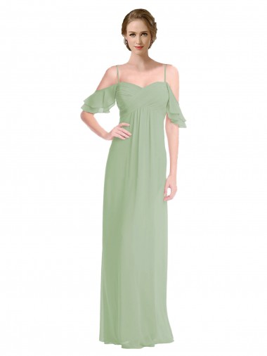 Sleeveless Smoke Green Low Back A-Line Off the Shoulder Formal Dress / Bridesmaid Dress Maidstone