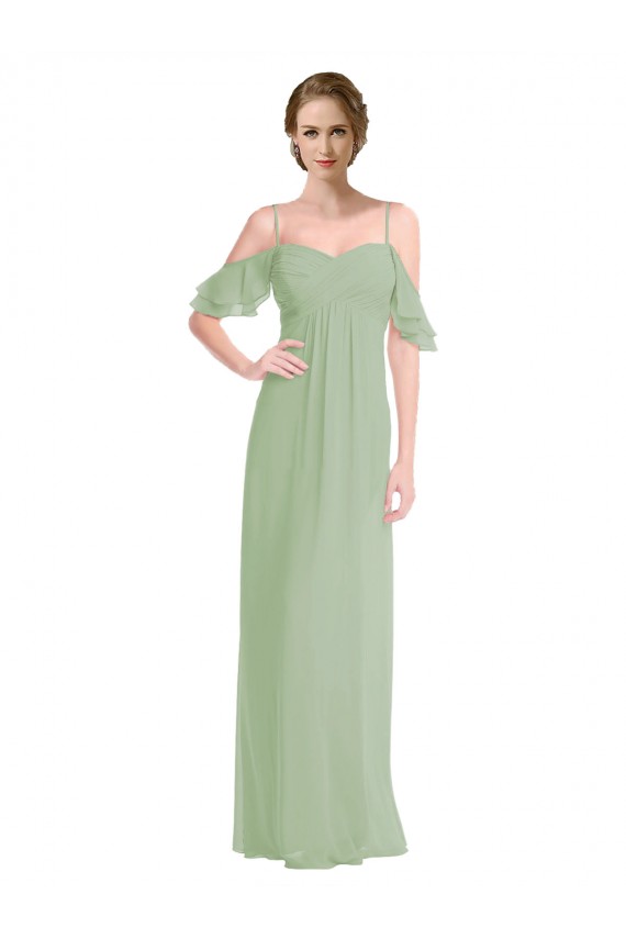 Sleeveless Smoke Green Low Back A-Line Off the Shoulder Formal Dress / Bridesmaid Dress Maidstone