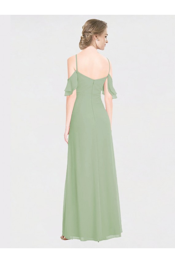 Sleeveless Smoke Green Low Back A-Line Off the Shoulder Formal Dress / Bridesmaid Dress Maidstone