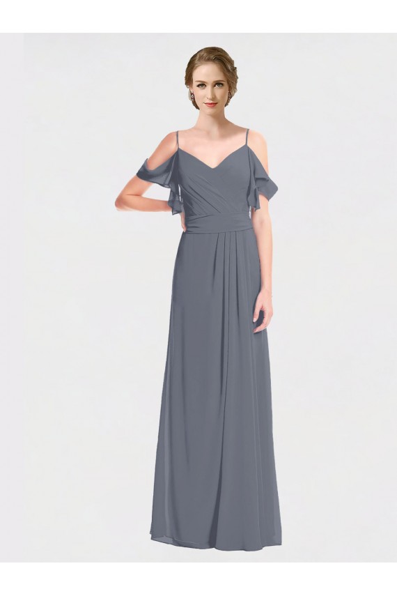 Flutter Sleeves Slate Grey V-Back A-Line Off the Shoulder Bridesmaid Dress Maidstone