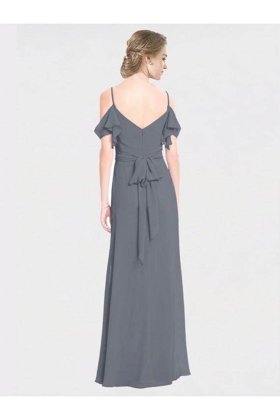 Flutter Sleeves Slate Grey V-Back A-Line Off the Shoulder Bridesmaid Dress Maidstone