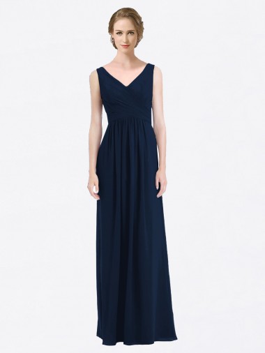 Sleeveless Dark Navy Low Back A-Line V-Neck Evening Gowns / Bridesmaid Dress Maidstone
