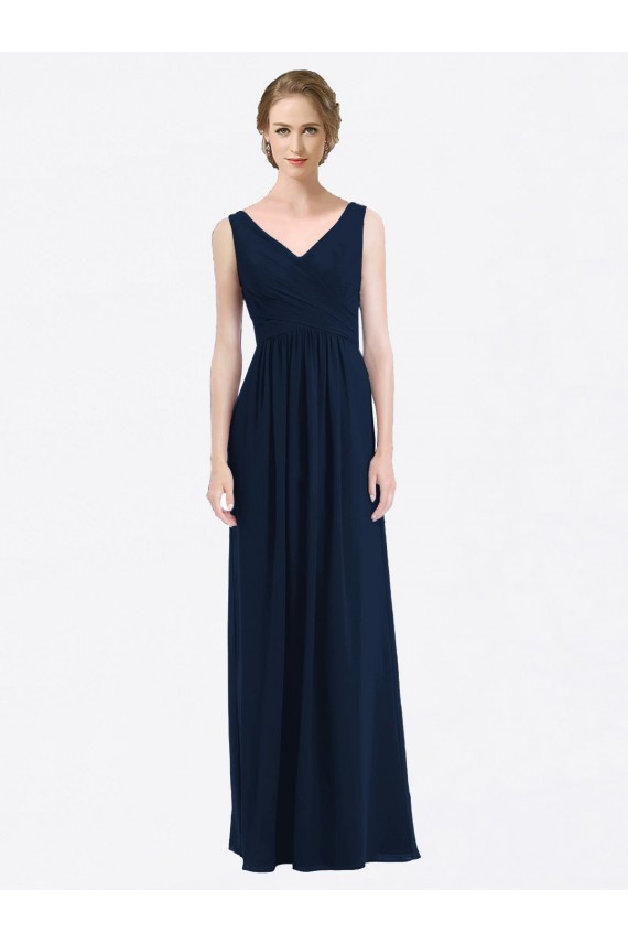 Sleeveless Dark Navy Low Back A-Line V-Neck Evening Gowns / Bridesmaid Dress Maidstone