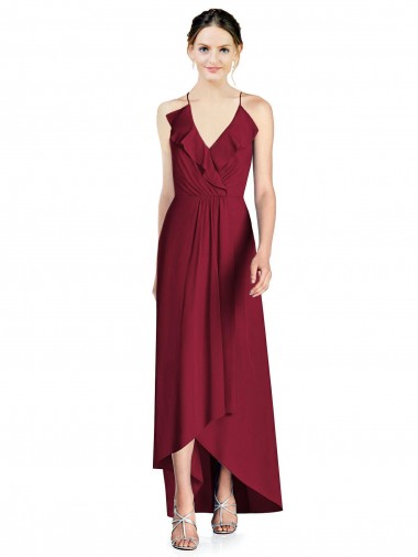 Sleeveless Burgundy Open Back A-Line Spaghetti Straps High Low Bridesmaid Dress Maidstone