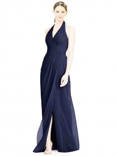 Sleeveless Dark Navy Open Back A-Line Halter Neck Formal Dress / Bridesmaid Dress Maidstone