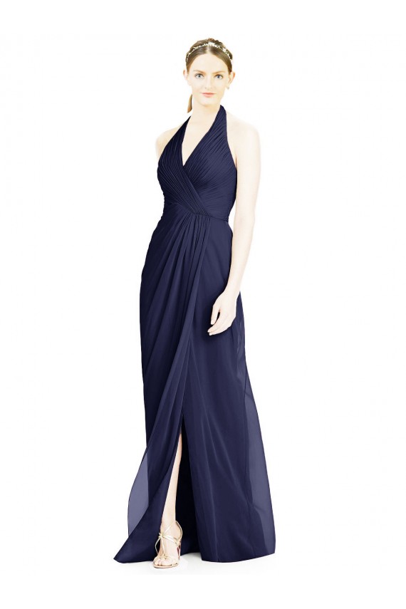 Sleeveless Dark Navy Open Back A-Line Halter Neck Formal Dress / Bridesmaid Dress Maidstone