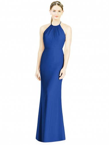 Sleeveless Royal Blue Criss Cross Back Trumpet Halter Neck Bridesmaid Dress Maidstone