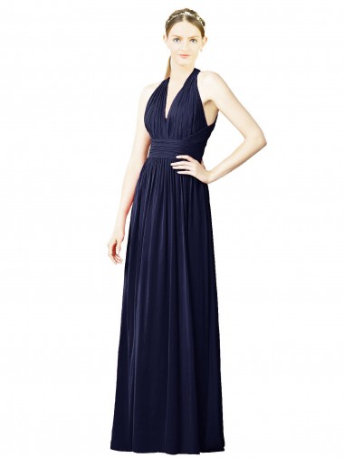 Sleeveless Dark Navy Open Back A-Line Halter Neck Bridesmaid Dresses Maidstone