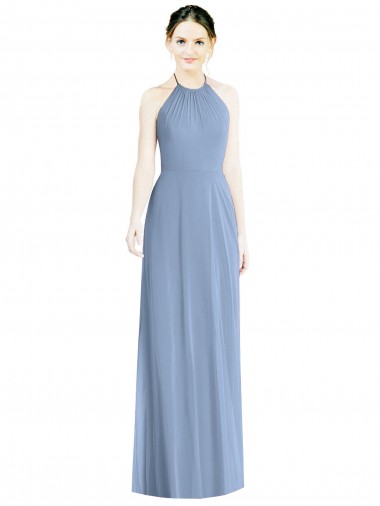 Sleeveless Dusty Blue Low Back A-Line Halter Neck Bridesmaid Dress Maidstone