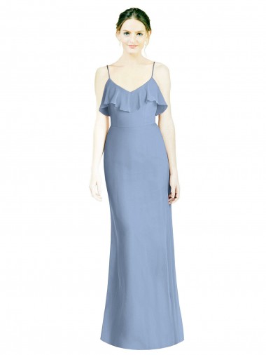 Sleeveless Dusty Blue Open Back A-Line Spaghetti Straps Bridesmaid Dresses Maidstone