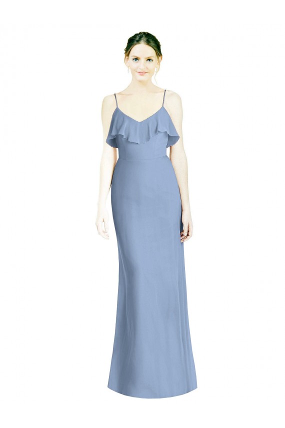 Sleeveless Dusty Blue Open Back A-Line Spaghetti Straps Bridesmaid Dresses Maidstone
