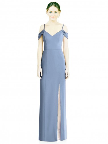Cold Shoulder Dusty Blue Open Back A-Line Off the Shoulder Formal Evening Gown / Bridesmaid Dress Maidstone