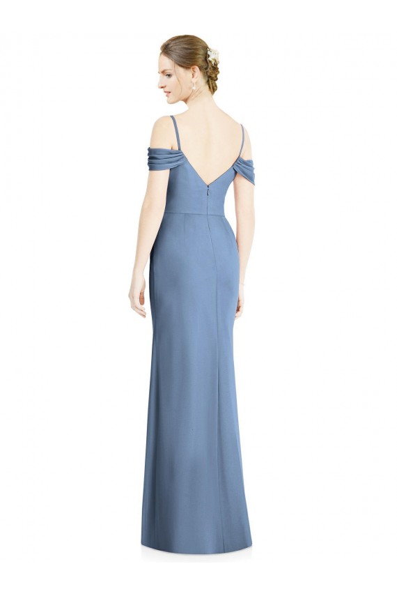 Cold Shoulder Dusty Blue Open Back A-Line Off the Shoulder Formal Evening Gown / Bridesmaid Dress Maidstone